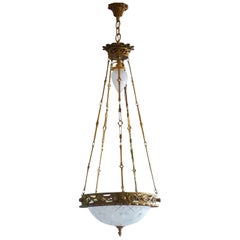 Early 20th Century French Art Deco Bronze Satin Cut Glass Chandelier