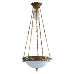 French Art Deco Gilt Bronze Cut Glass Chandelier, Early 20th Century