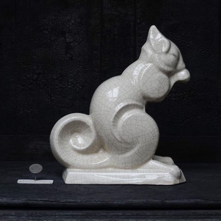 Early 20th Century French Art Deco Craquelé or Crackle Ceramic Squirrel