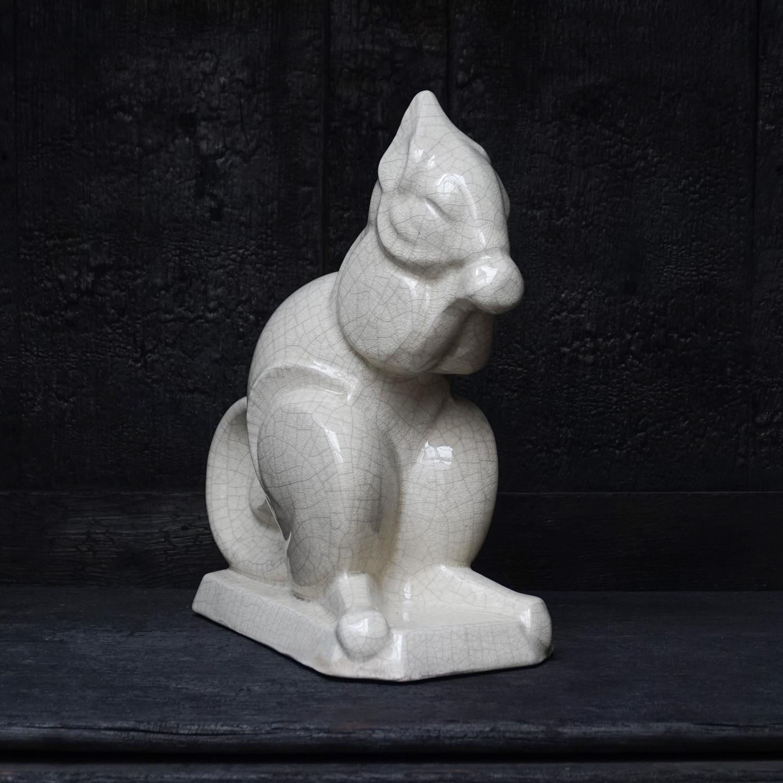 Belgian Early 20th Century French Art Deco Craquelé or Crackle Ceramic Squirrel A.M.C