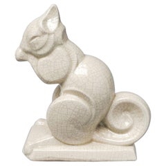Early 20th Century French Art Deco Craquelé or Crackle Ceramic Squirrel A.M.C