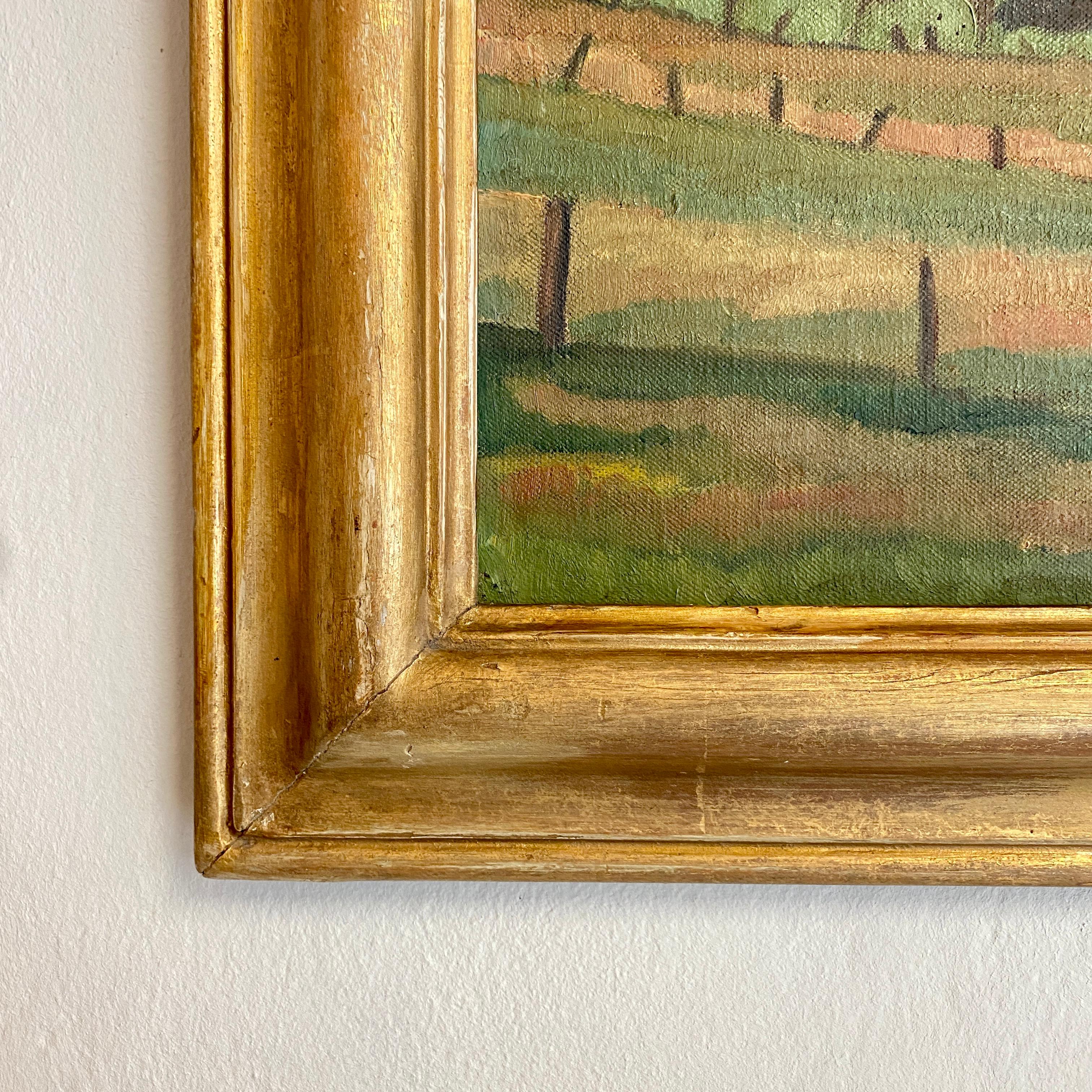 Early 20th Century French Art Deco Landscape Oil Painting Frame, circa 1930 4