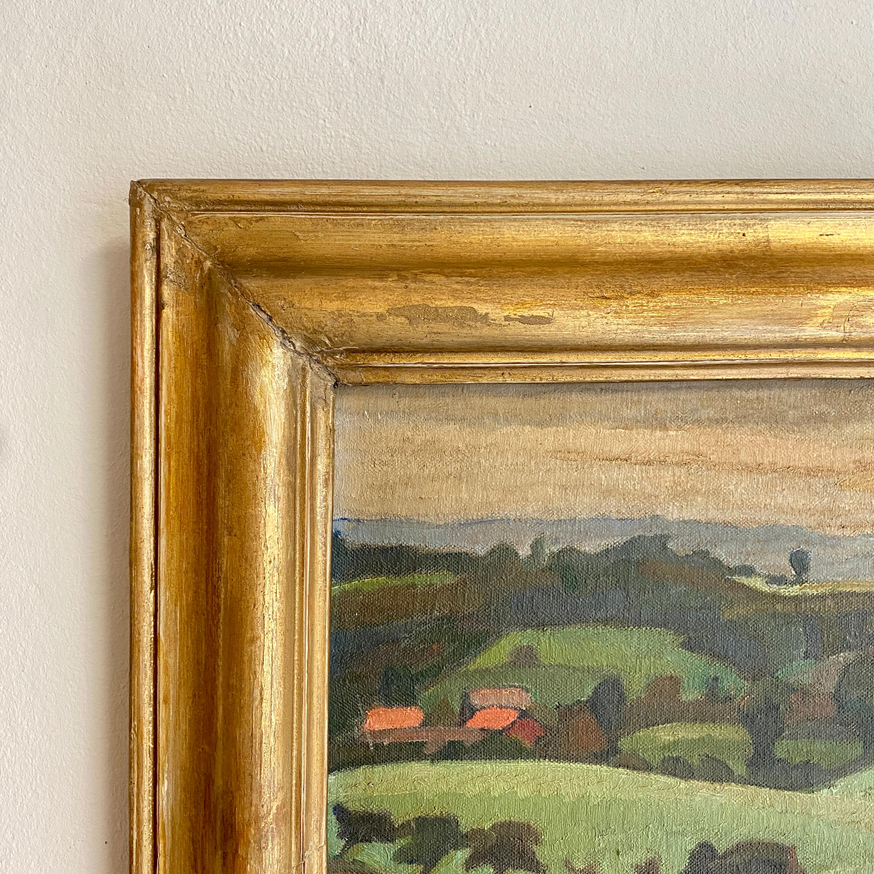 Early 20th Century French Art Deco Landscape Oil Painting Frame, circa 1930 5