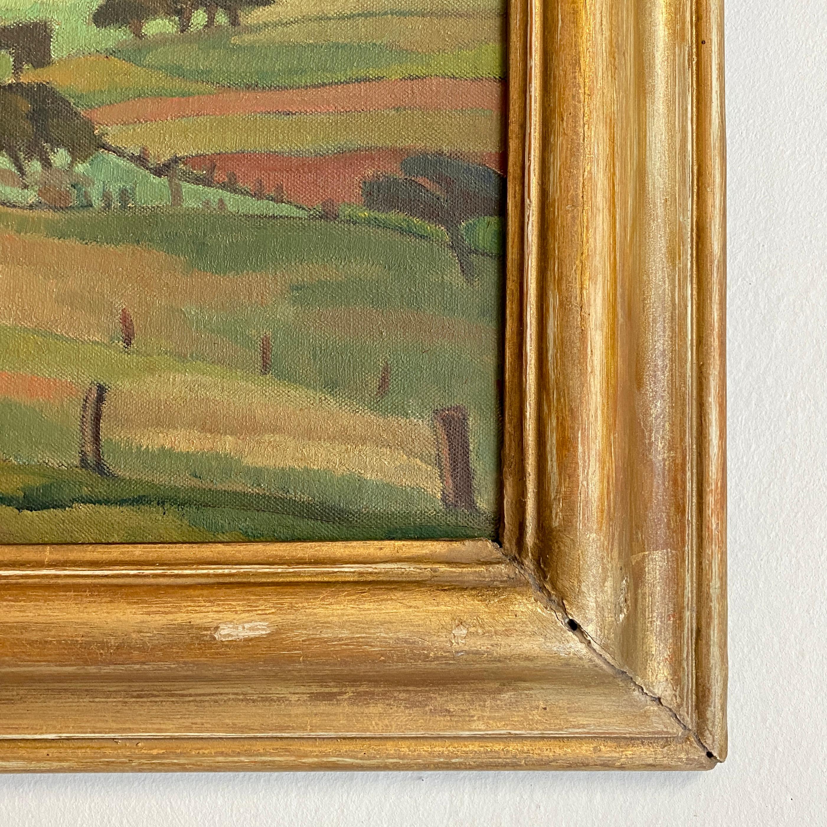 Early 20th Century French Art Deco Landscape Oil Painting Frame, circa 1930 1