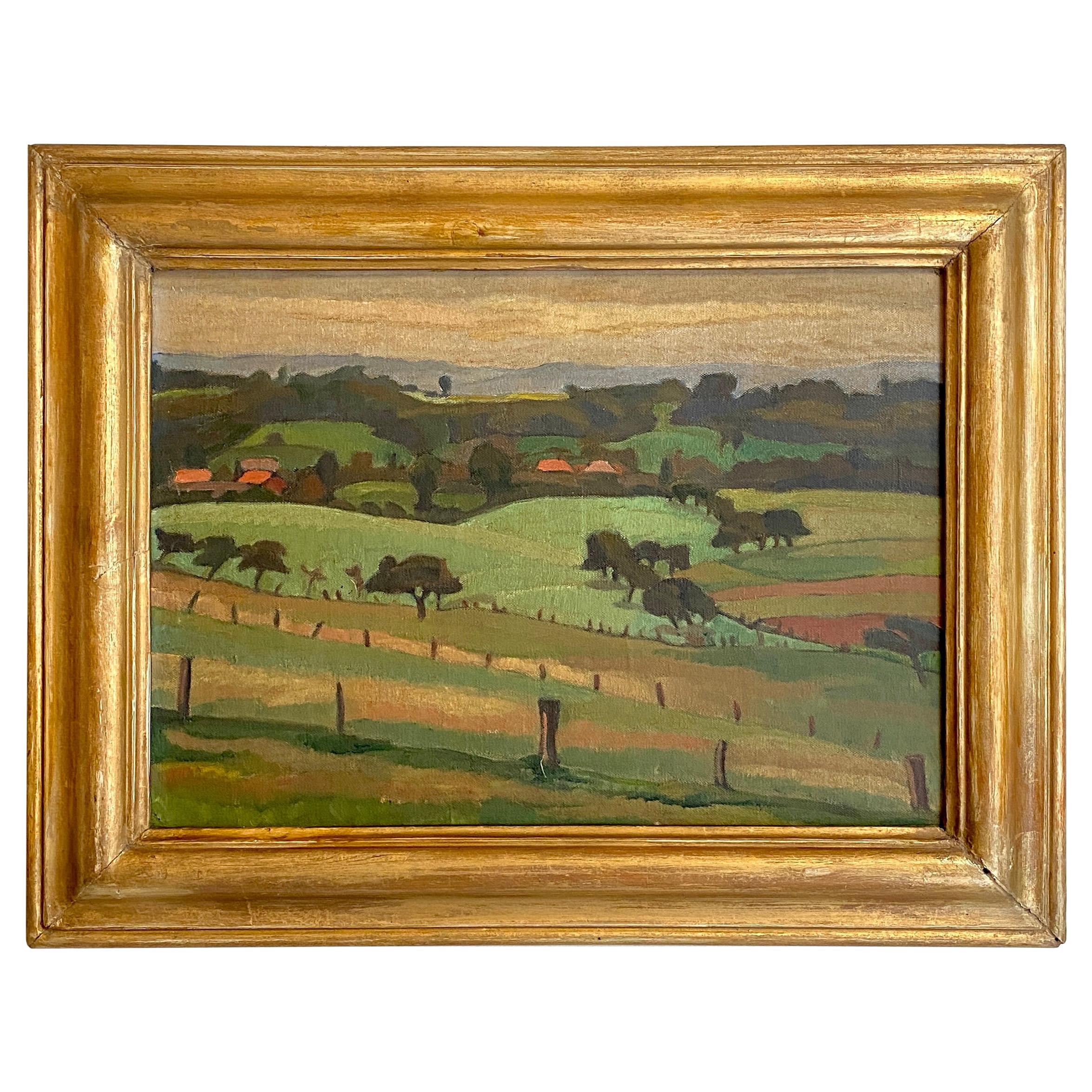 Early 20th Century French Art Deco Landscape Oil Painting Frame, circa 1930