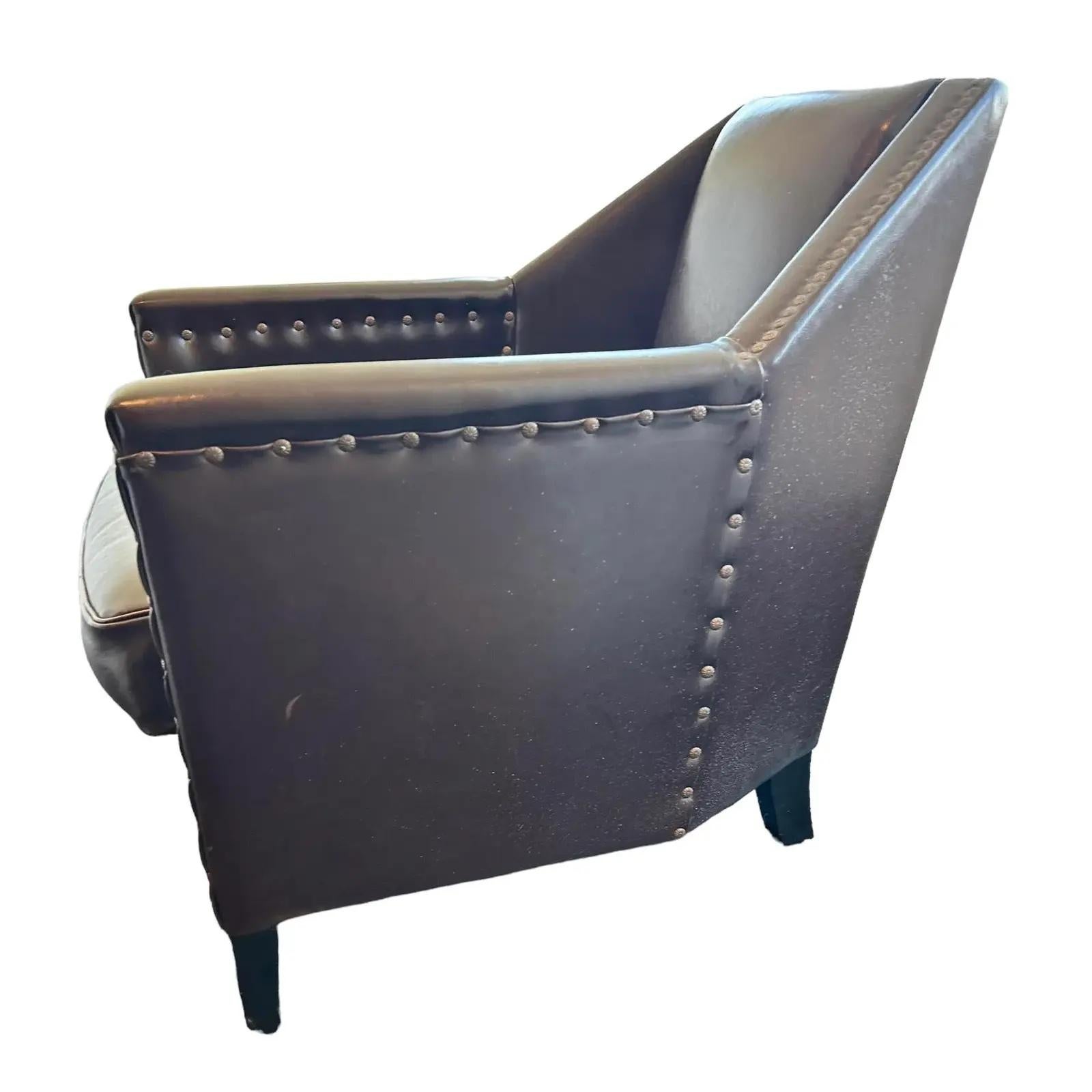 Unusual French Art Deco Leather Low Club Chair....Great patina on the leather, original brass studs.