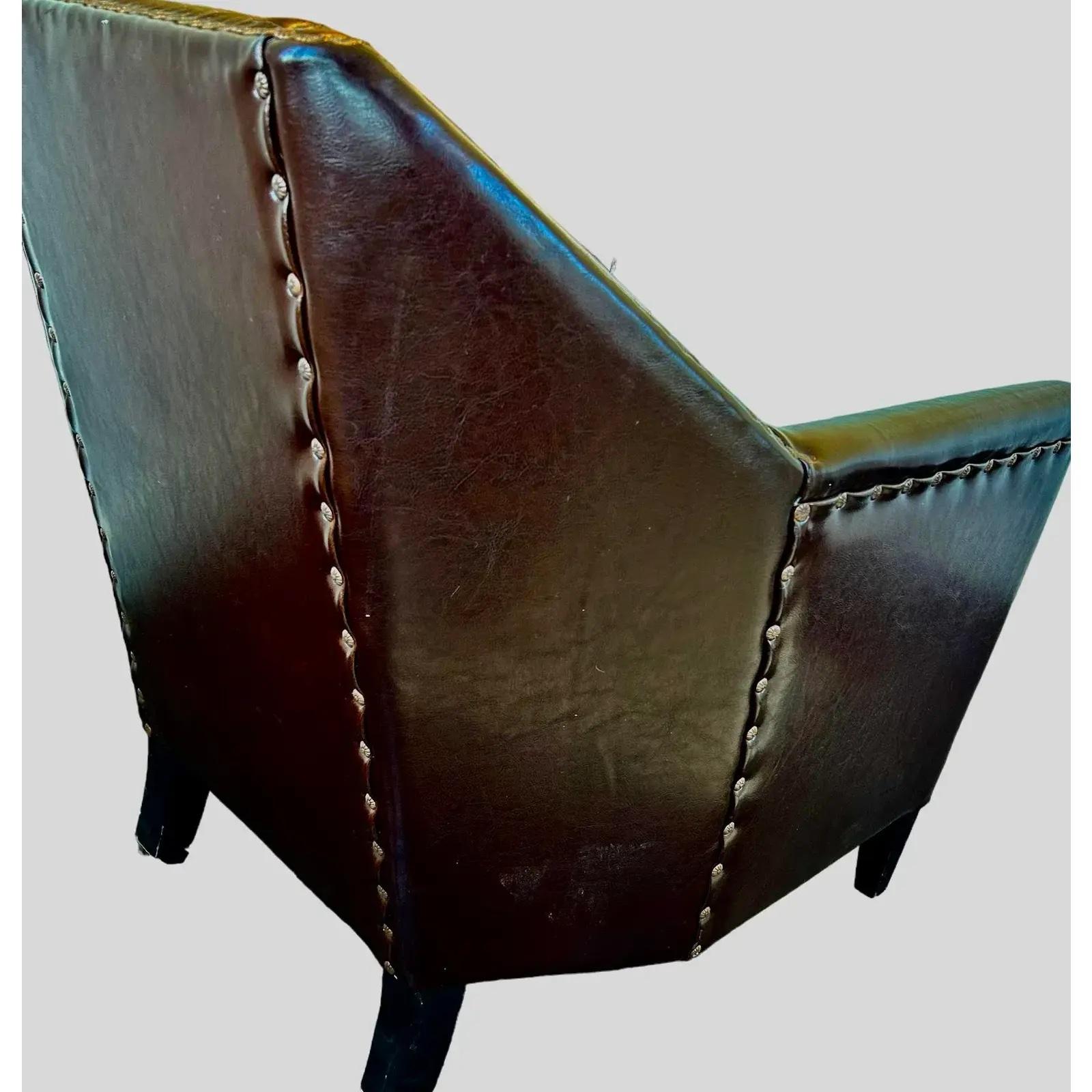 Early 20th Century French Art Deco Leather Low Club Chair For Sale 1
