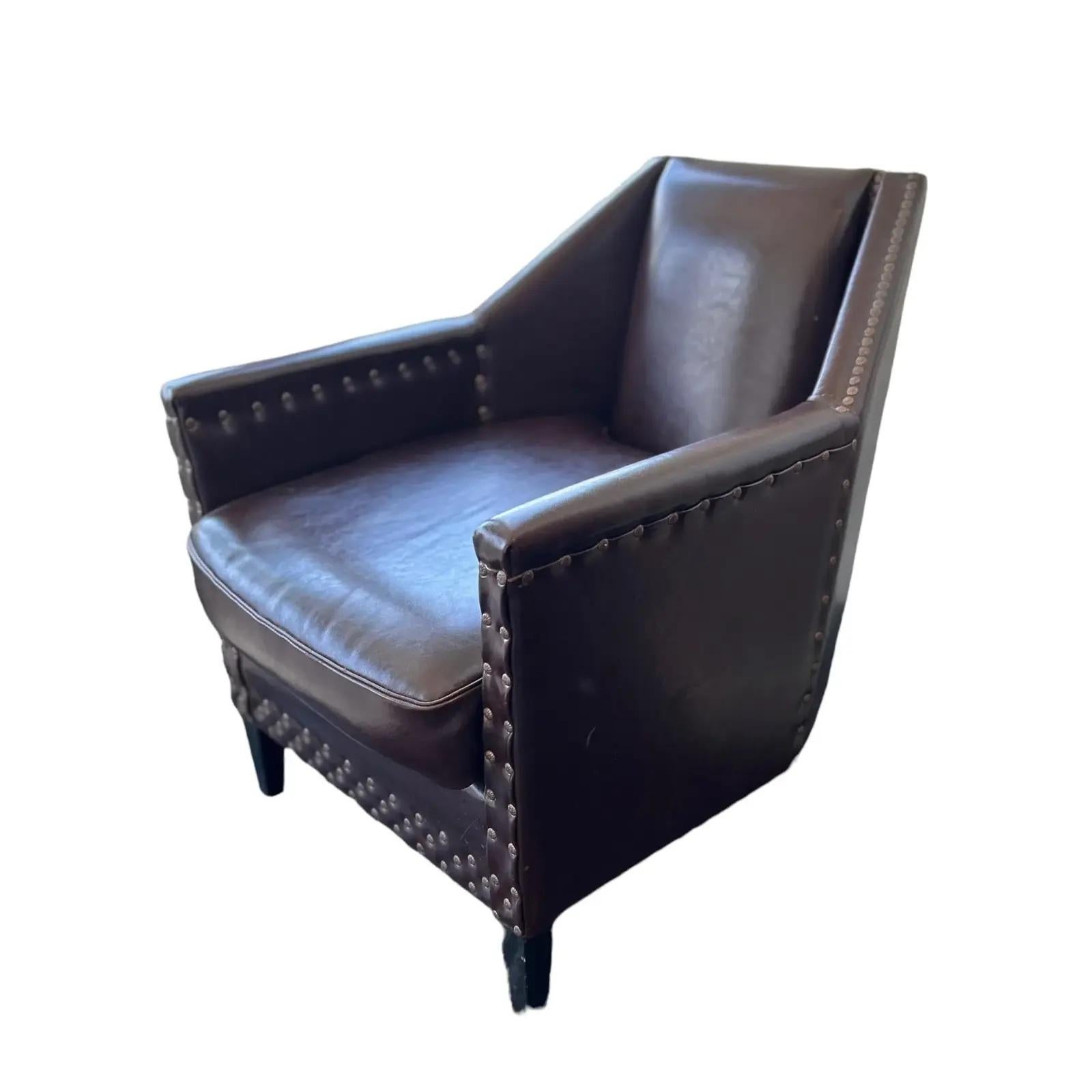 Early 20th Century French Art Deco Leather Low Club Chair For Sale 6