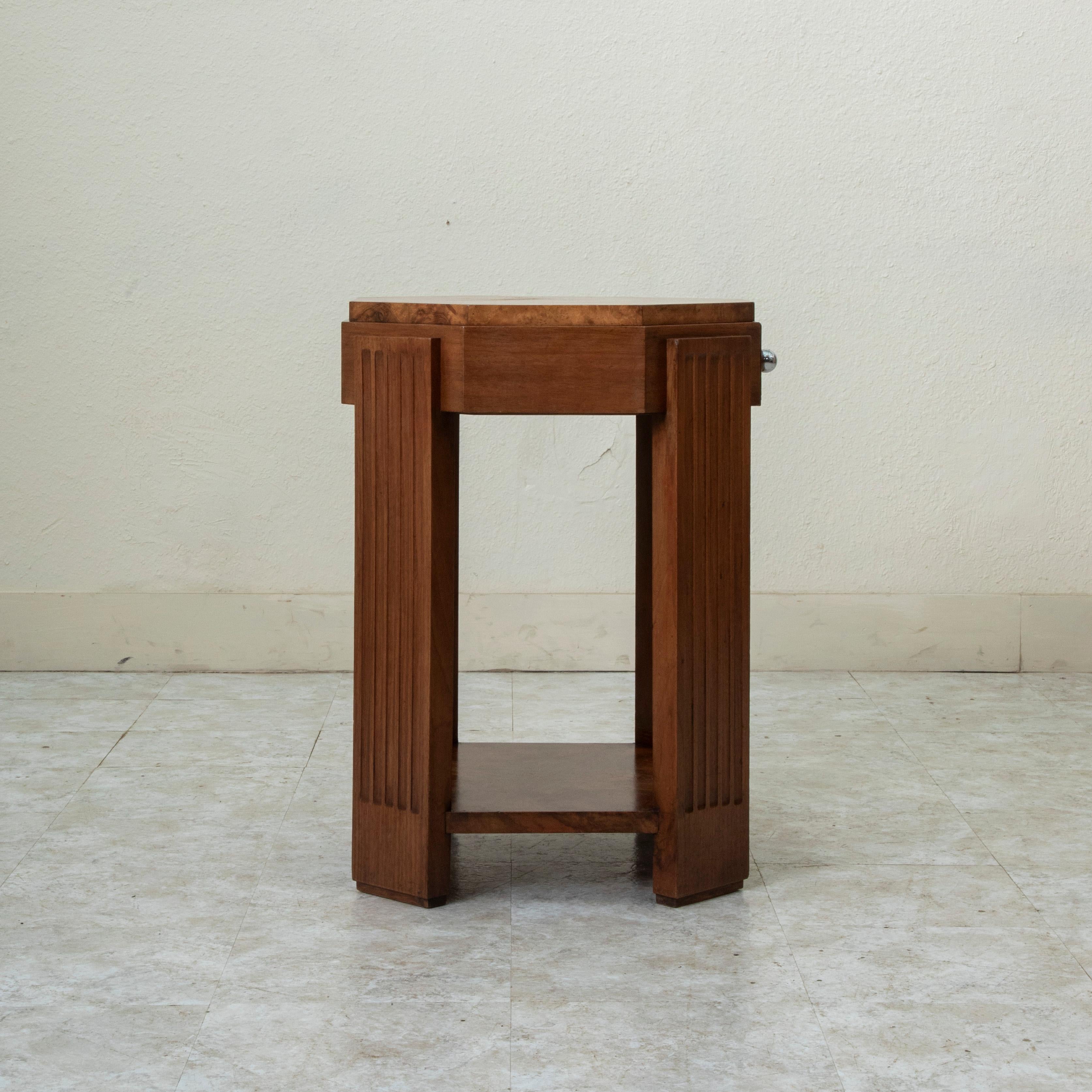 Tavolino in radica di noce dell'inizio del XX secolo, periodo Art Déco francese, tavolino finale 1