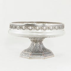 Early 20th Century French Art Deco Period Crystal and Silver Plate Compote, Dish