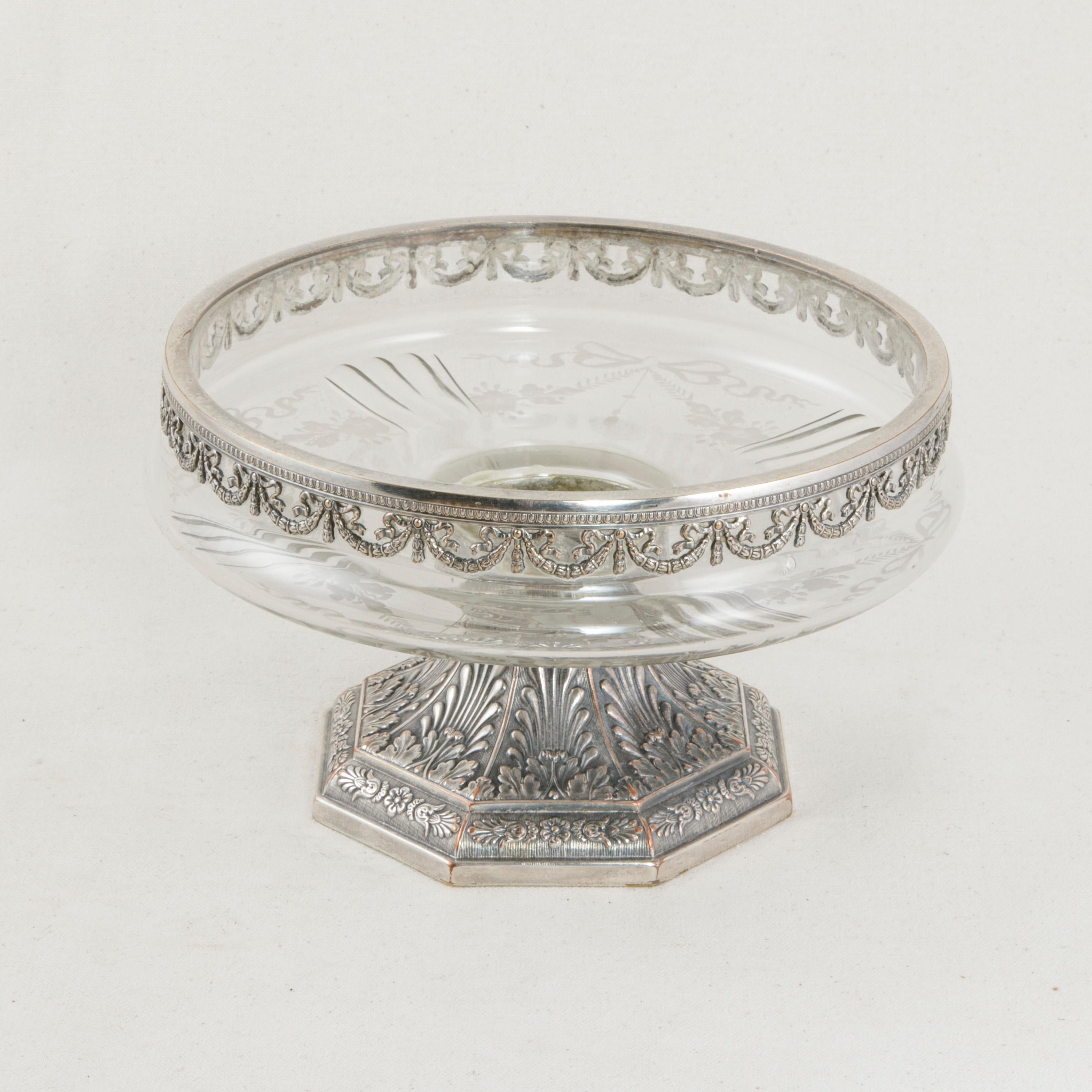 Early 20th Century French Art Deco Period Crystal and Silver Plate Compote, Dish In Good Condition In Fayetteville, AR