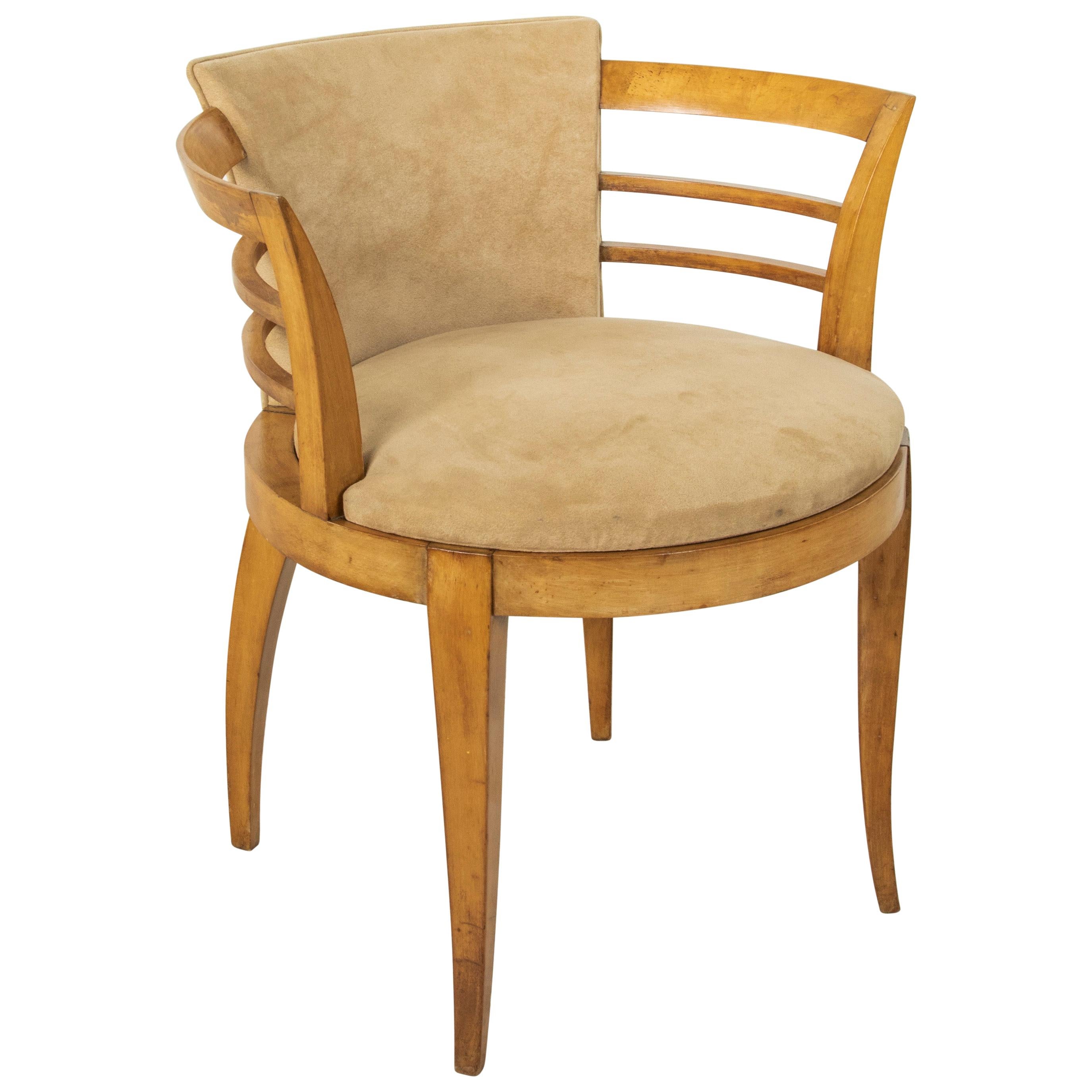 Early 20th Century French Art Deco Period Lemon Wood Armchair or Bergère