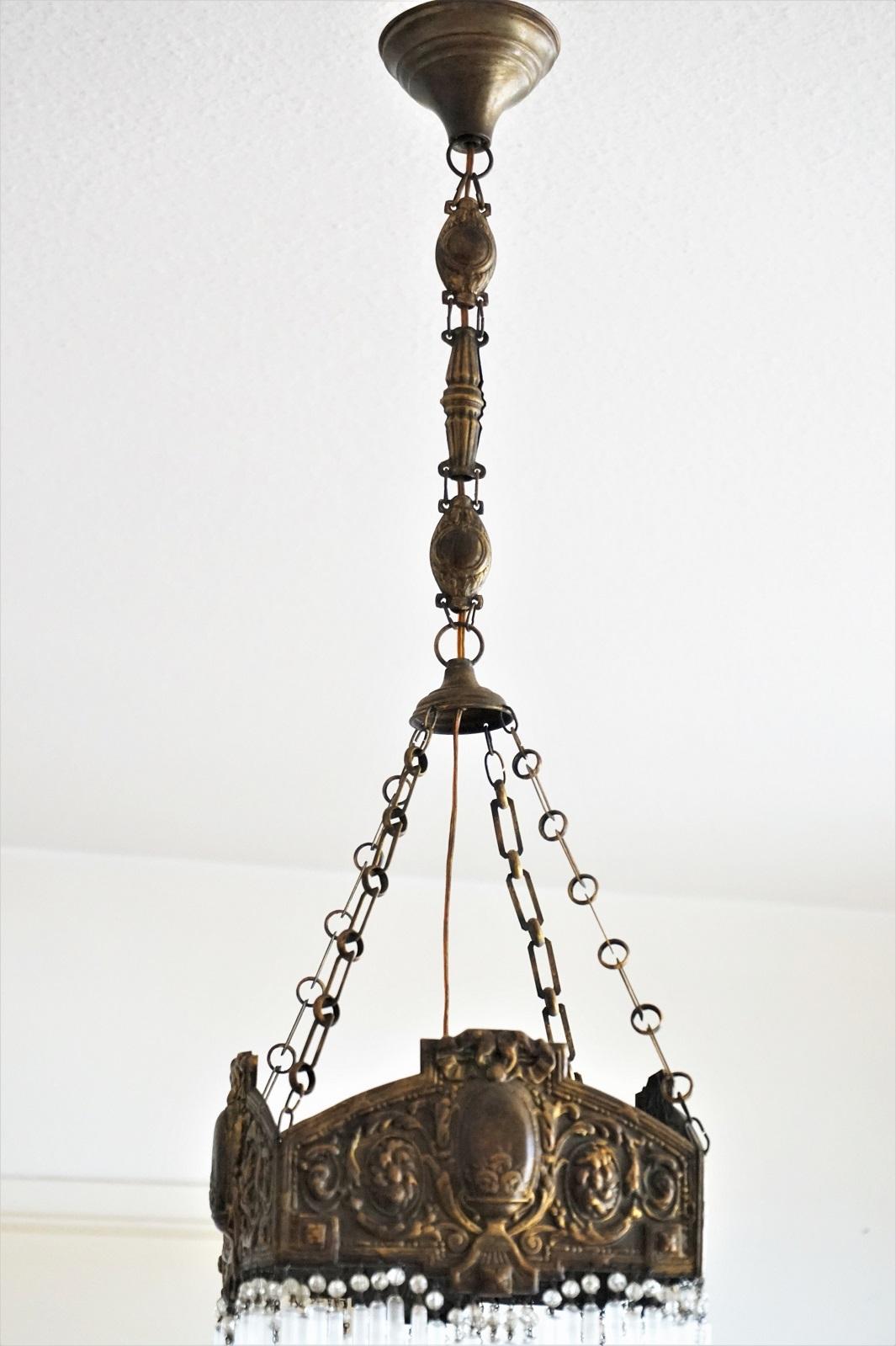 Early 20th Century French Art Nouveau Brass and Glass Rods Chandelier 1