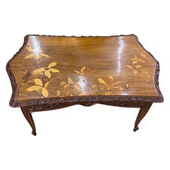 Early 20th Century French Art Nouveau Coffee Table with Inlaid Flowers