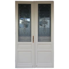 Early 20th Century French Art Nouveau Double Door with Etched Glass