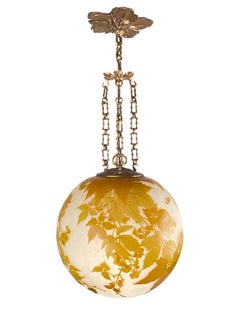 Early 20th Century French Art Nouveau Glass & Bronze Chandelier by, Emile Gallé