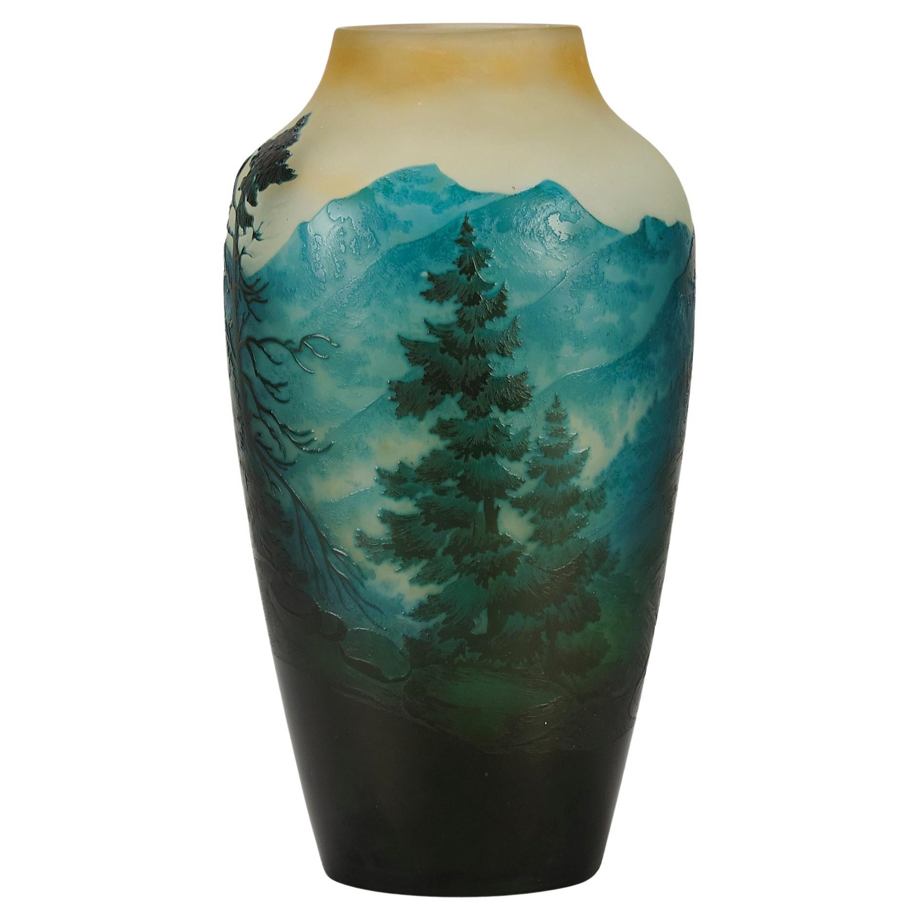 Early 20th Century French Art Nouveau Glass "Mountain Vase" by Emile Gallé