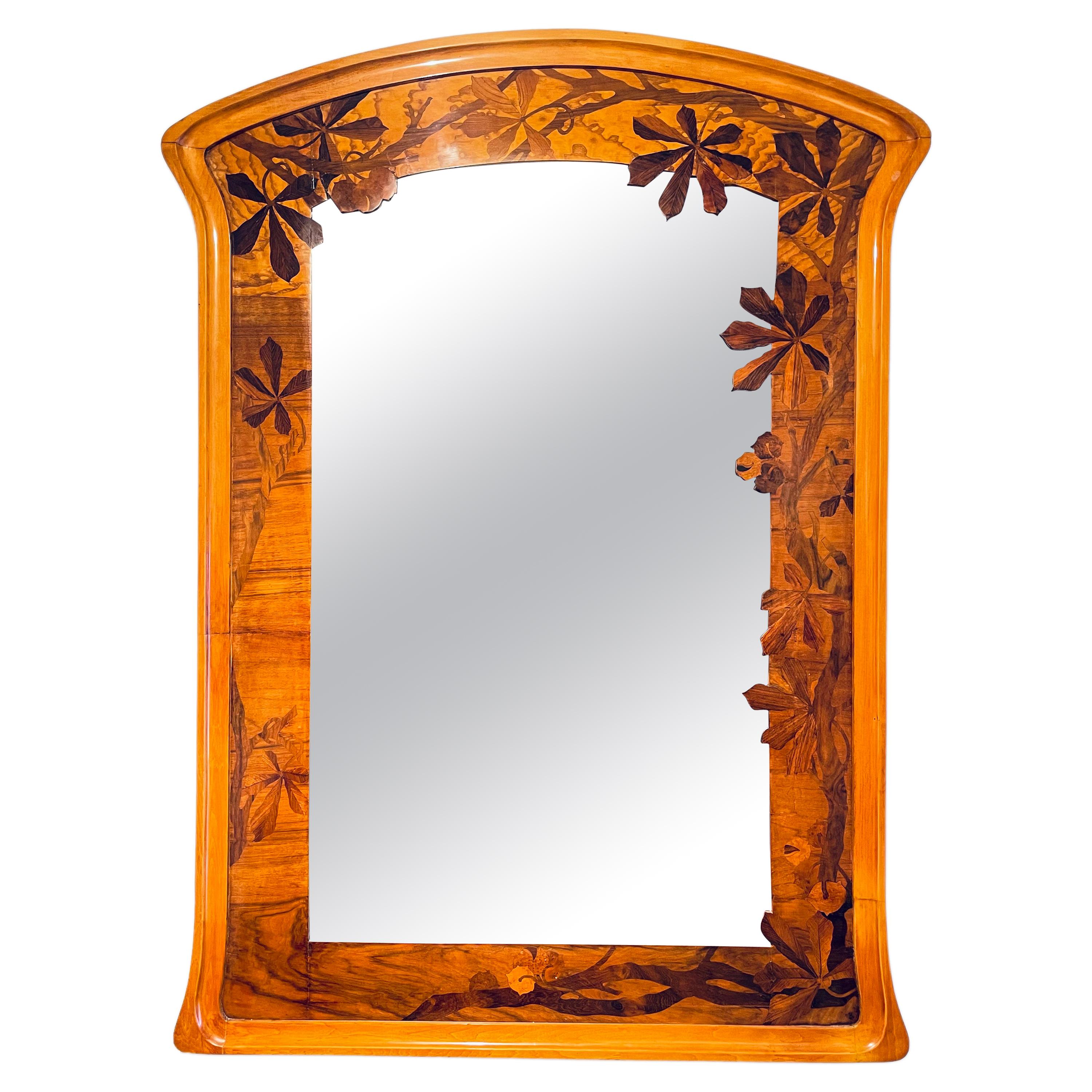 Early 20th Century French Art Nouveau Marquetry Wall Mirror by, Louis Majorelle