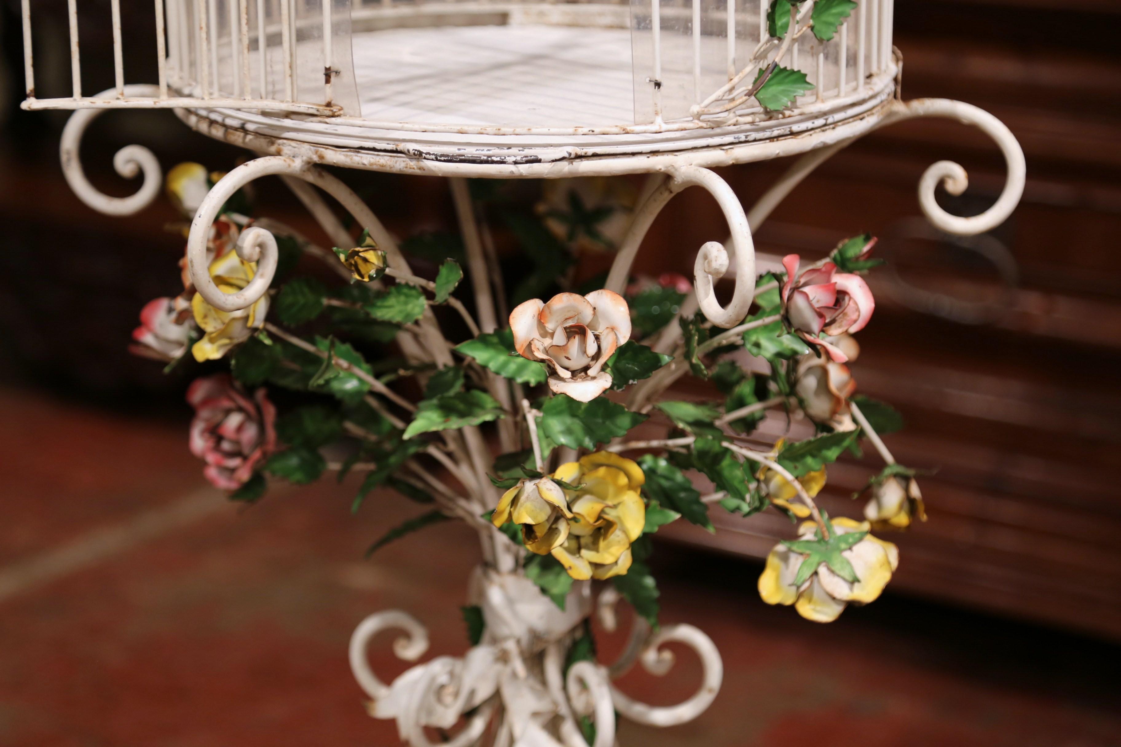 Early 20th Century French Art Nouveau Painted Iron Birdcage on Stand 3