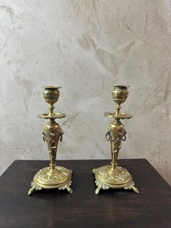 Early 20th century French Art Nouveau Pair of Bronze Candleholder, 1920s