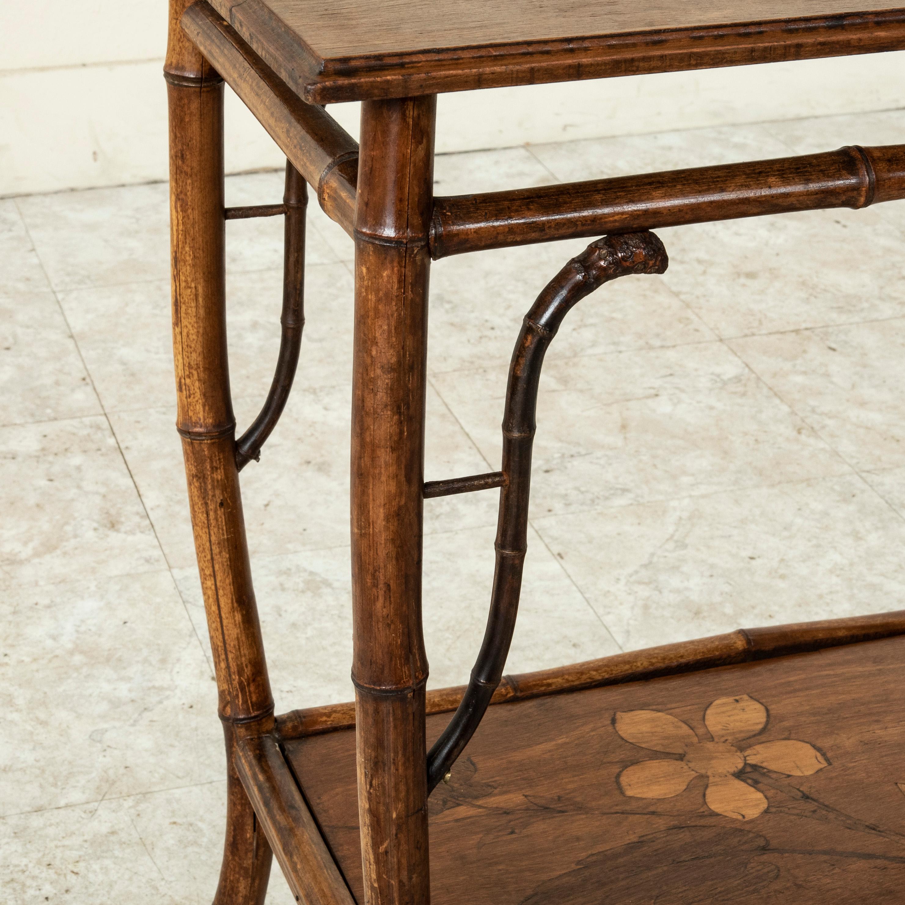 Early 20th Century French Art Nouveau Period Bamboo Side Table, Marquetry 10