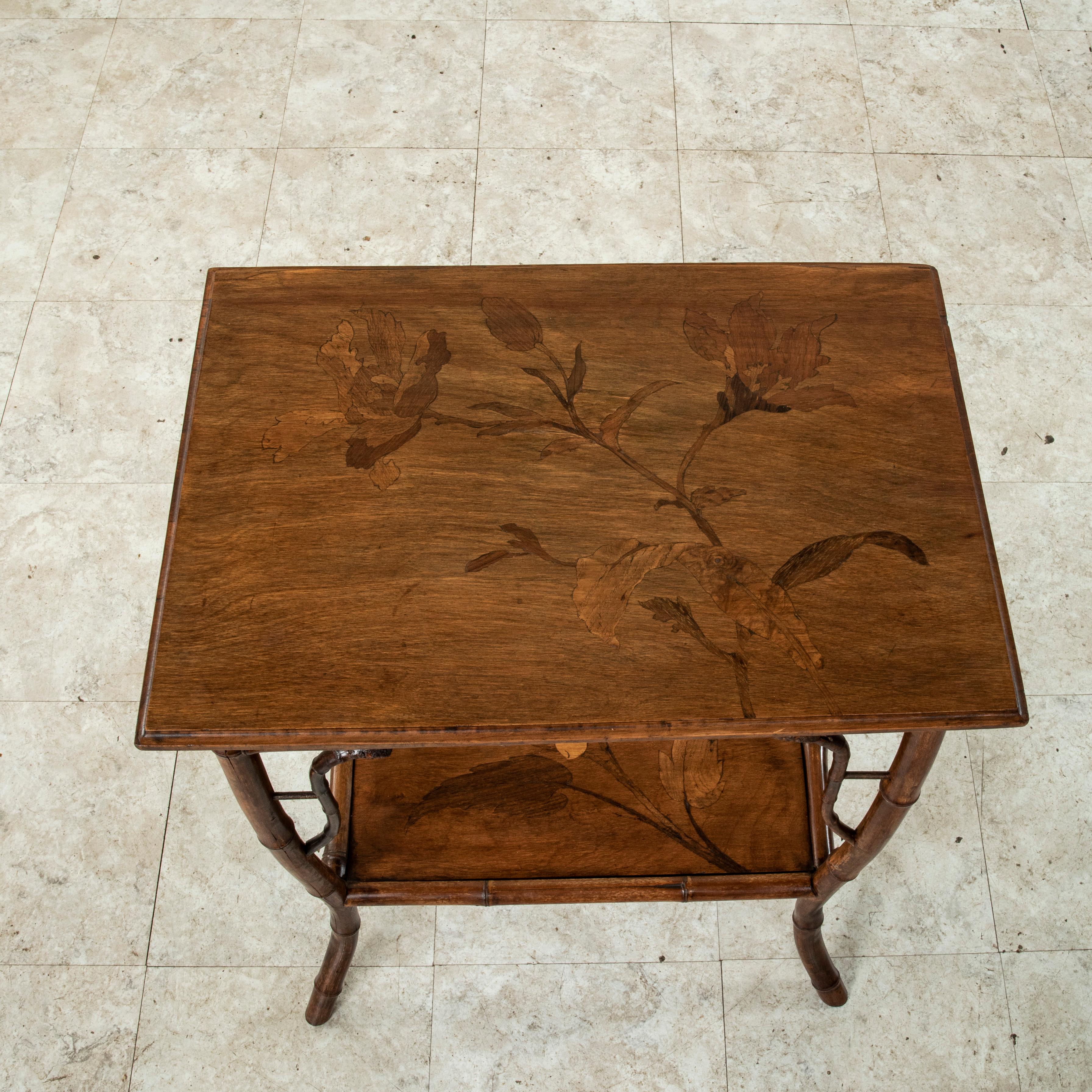 Early 20th Century French Art Nouveau Period Bamboo Side Table, Marquetry In Good Condition In Fayetteville, AR