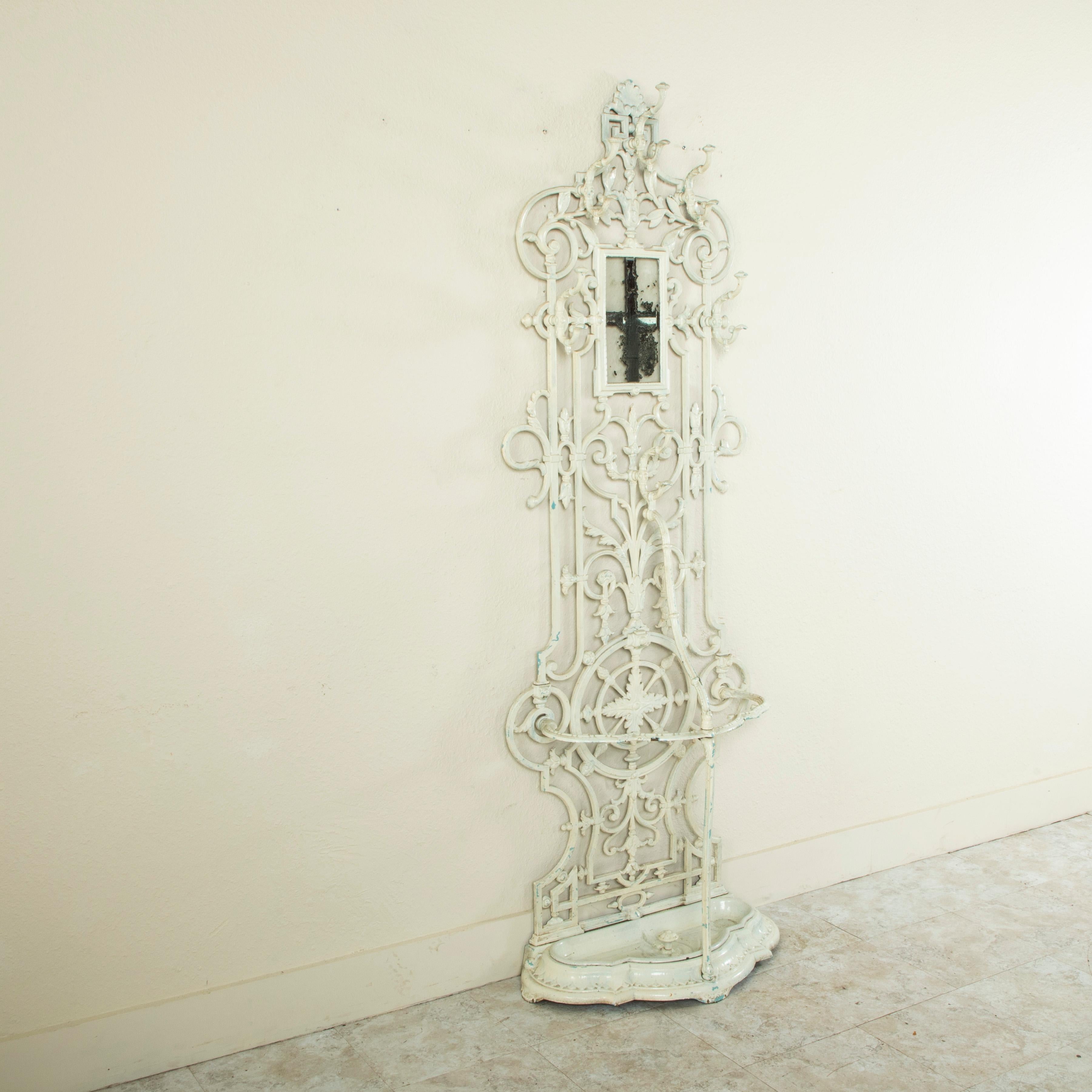 Mirror Early 20th Century French Art Nouveau Period Cast Iron Halltree with Five Hooks