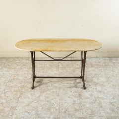 Early 20th Century French Art Nouveau Period Iron and Oval Marble Bistro Table