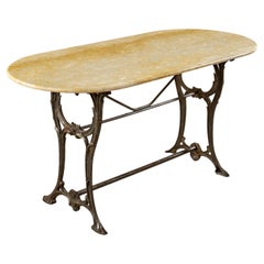 Early 20th Century French Art Nouveau Period Iron and Oval Marble Bistro Table