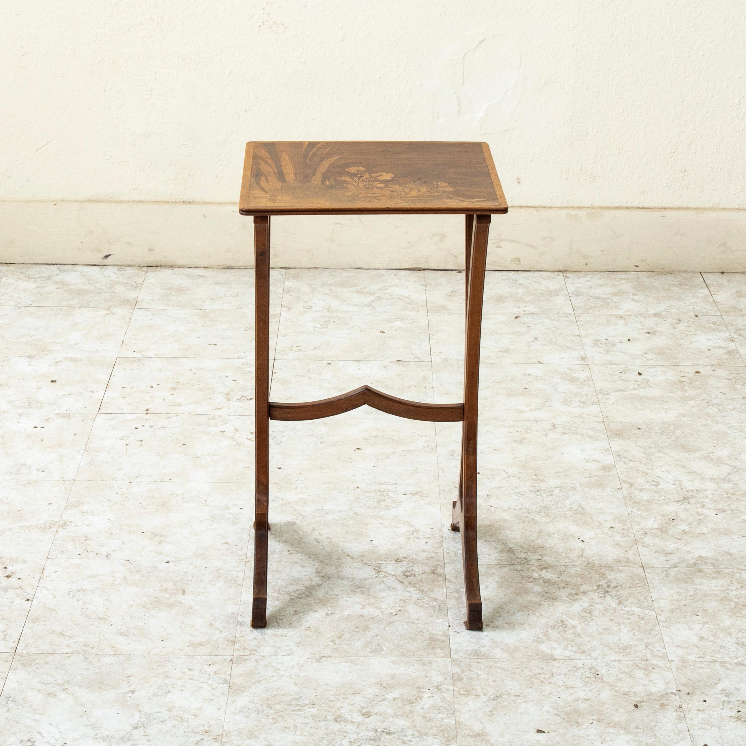 Inlay Early 20th Century French Art Nouveau Period Marquetry Side Table, Signed Galle For Sale