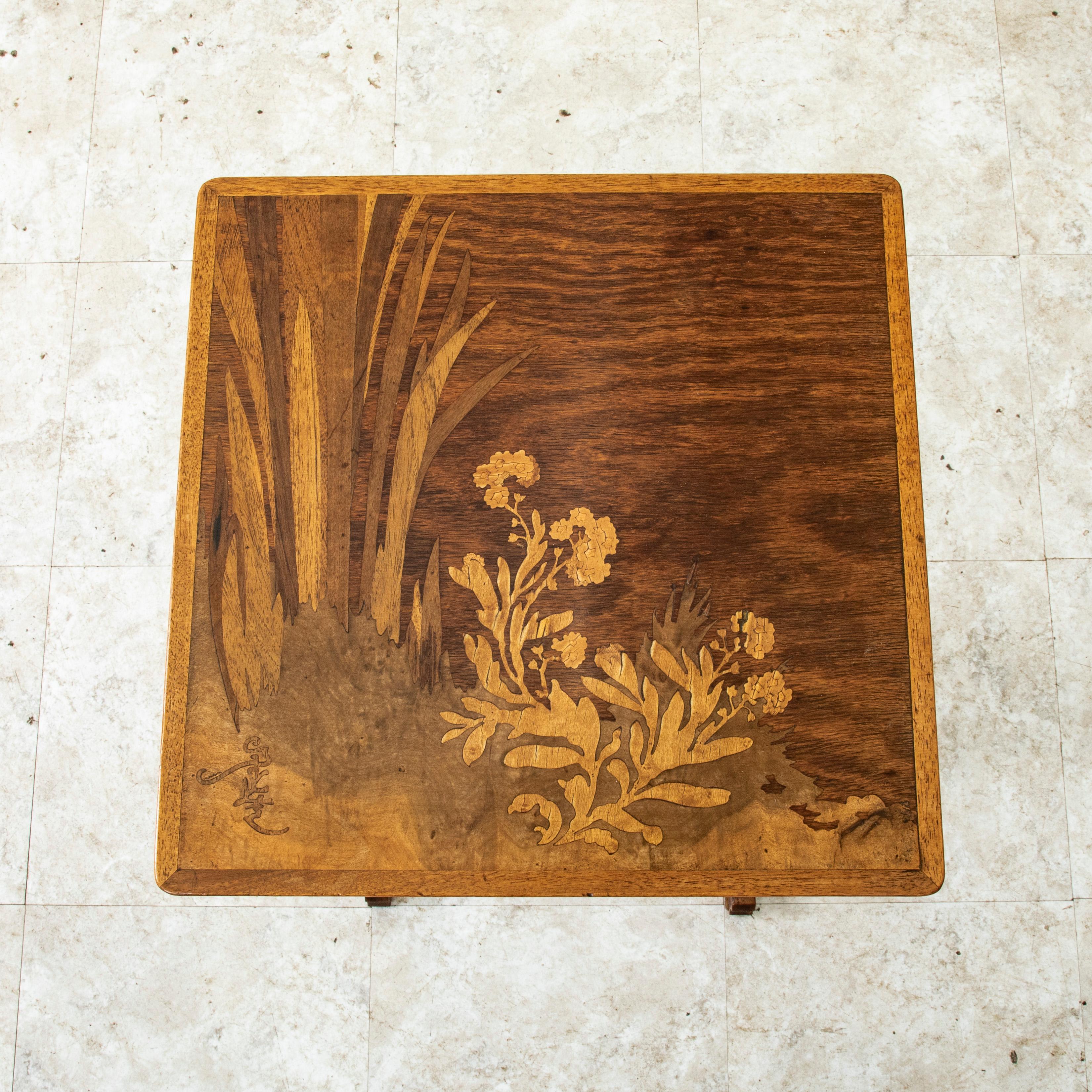 Early 20th Century French Art Nouveau Period Marquetry Side Table, Signed Galle For Sale 3