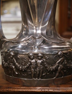 Early 20th Century French Art Nouveau Silver Plated Copper Vase with Vine Motifs
