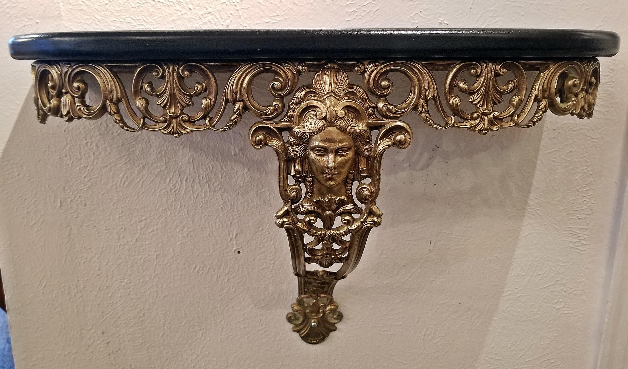 Early 20th Century French Art Nouveau Style Brass Wall Bracket Shelf 3