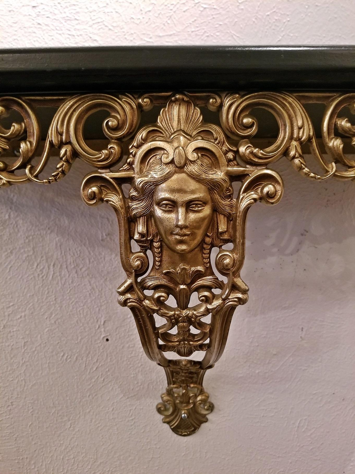 Early 20th Century French Art Nouveau Style Brass Wall Bracket Shelf 4