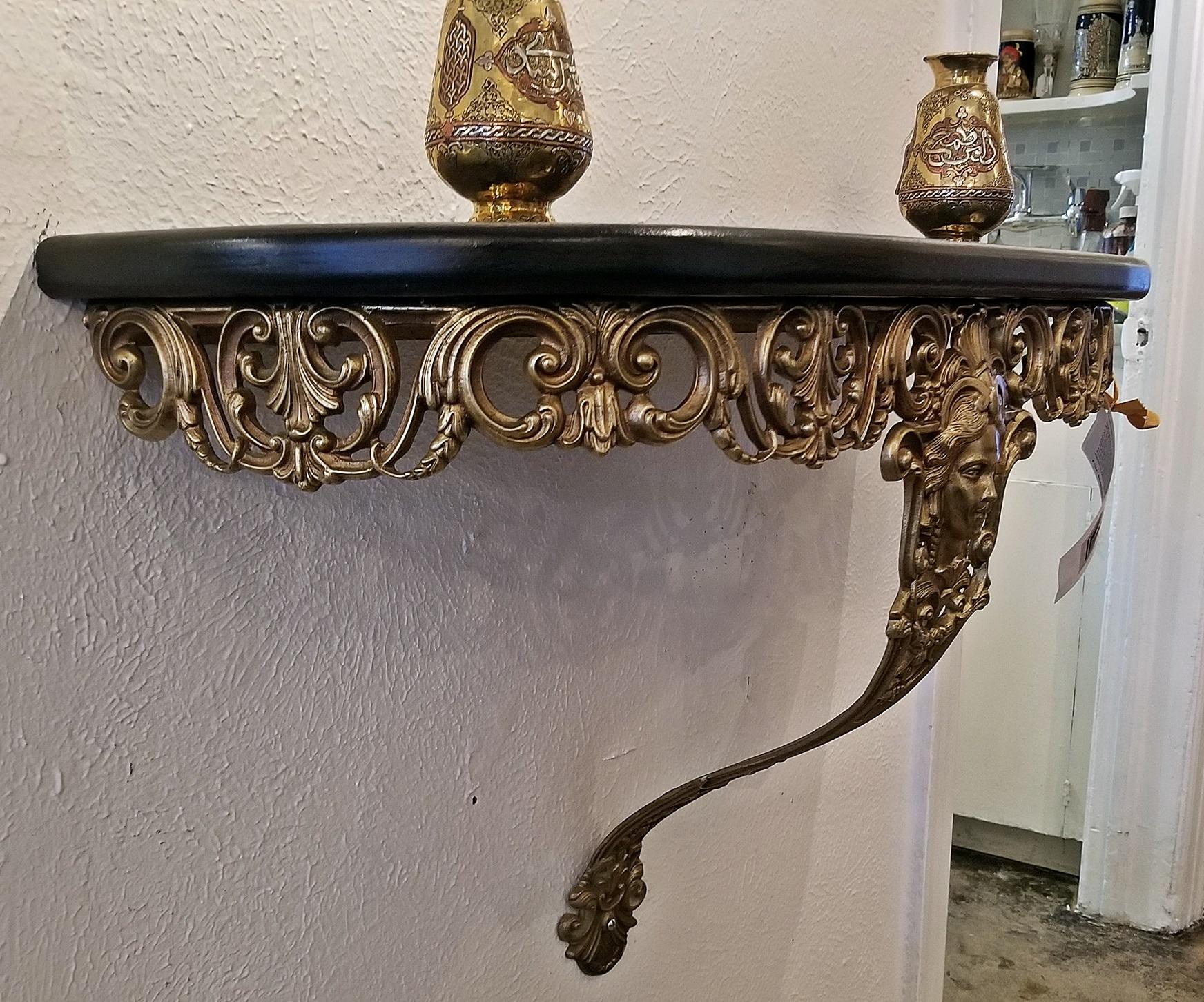 Early 20th Century French Art Nouveau Style Brass Wall Bracket Shelf 9