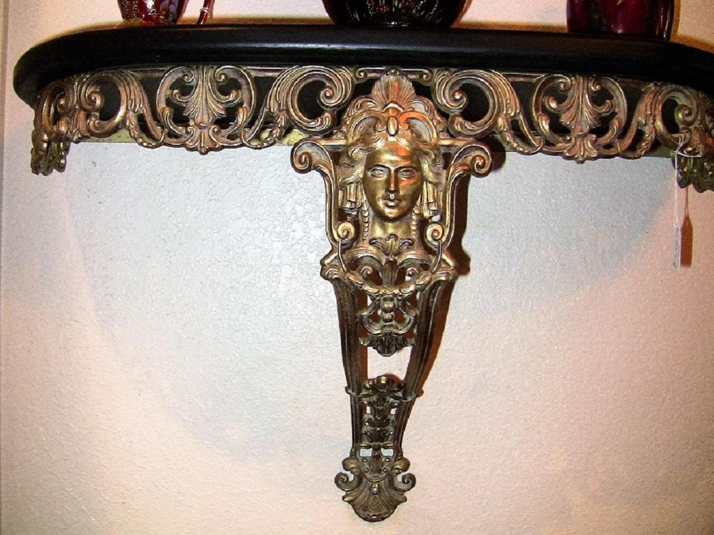 Cast Early 20th Century French Art Nouveau Style Brass Wall Bracket Shelf