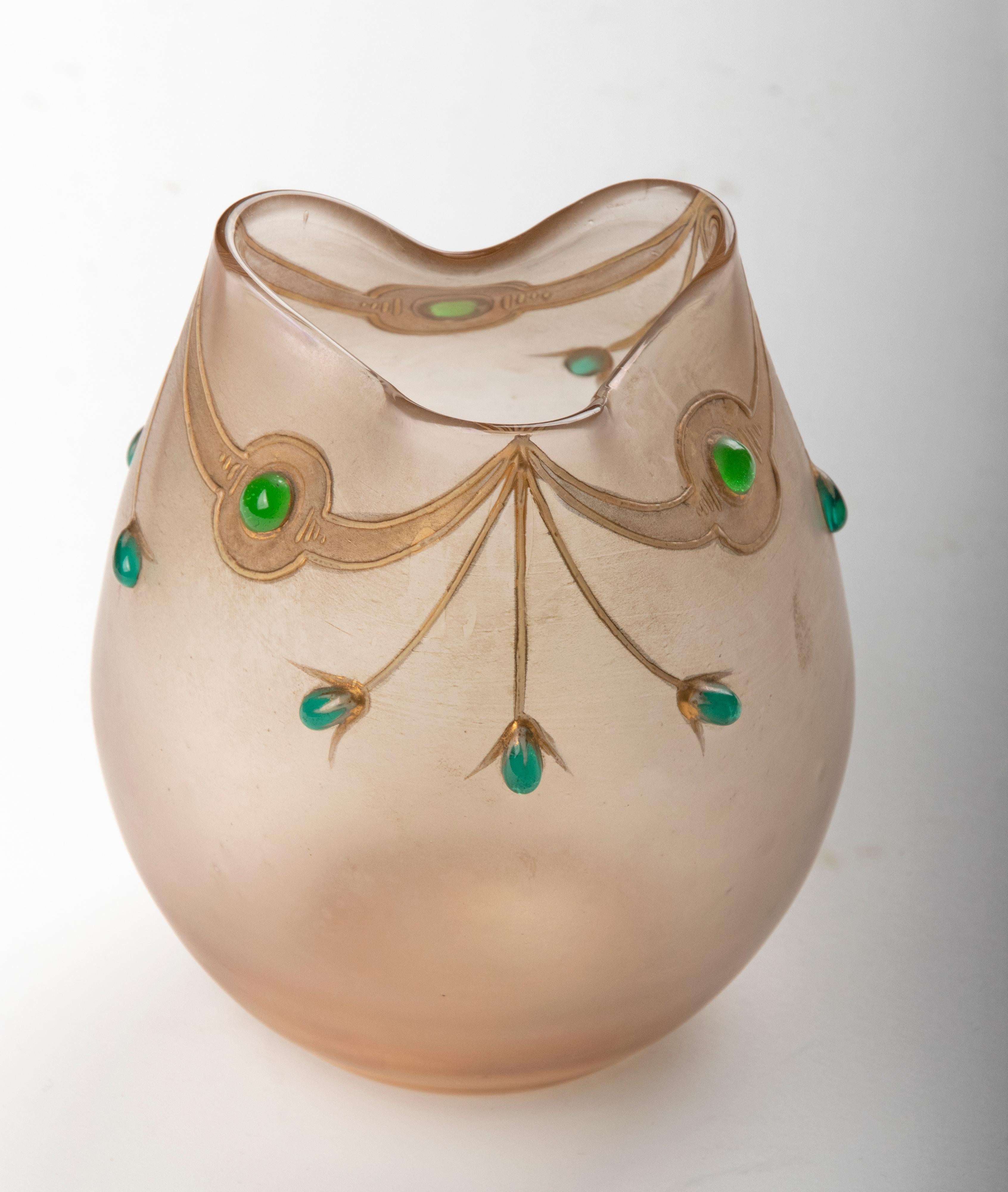 Art Glass Early 20th Century French Art Nouveau Vase Iridescent Glass For Sale