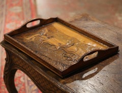 Early 20th Century French Art Populaire Carved Walnut Tray Table with Glass Top