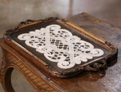 Early 20th Century French Art Populaire Carved Walnut Tray Table with Glass Top