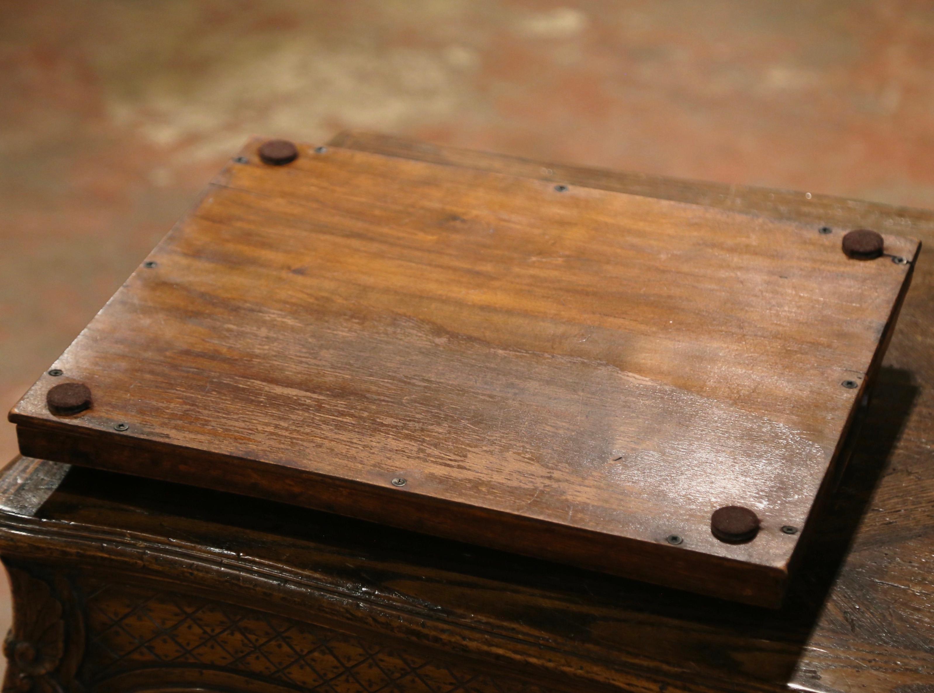 Early 20th Century French Art Populaire Carved Walnut Tray Table with Glass Top For Sale 3