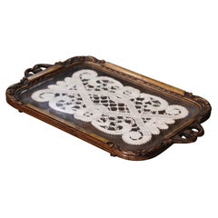 Early 20th Century French Art Populaire Walnut and Glass Serving Tray
