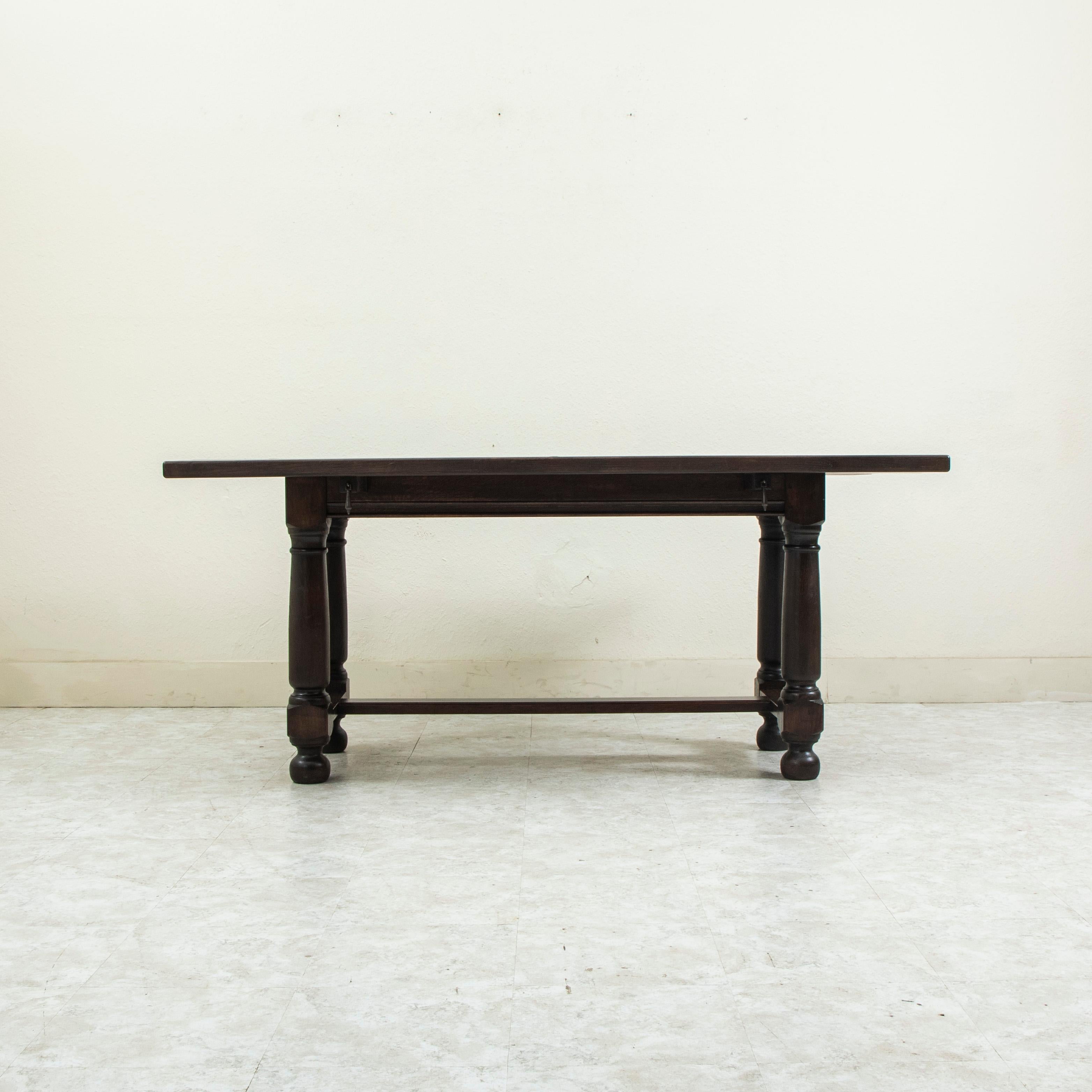 Early 20th Century French Artisan-Made Chestnut Hunt Table, Dining Table Console 8