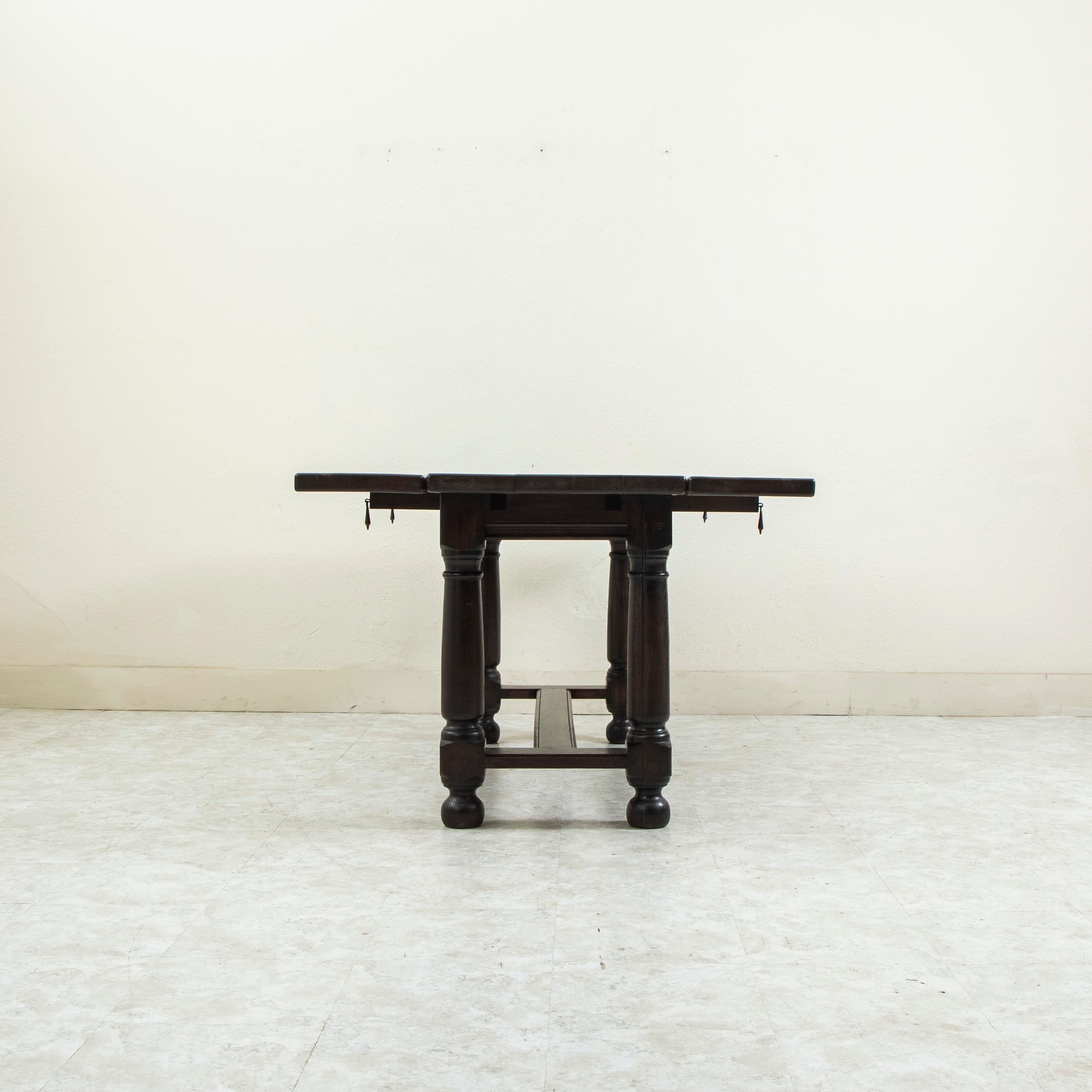 Early 20th Century French Artisan-Made Chestnut Hunt Table, Dining Table Console 9