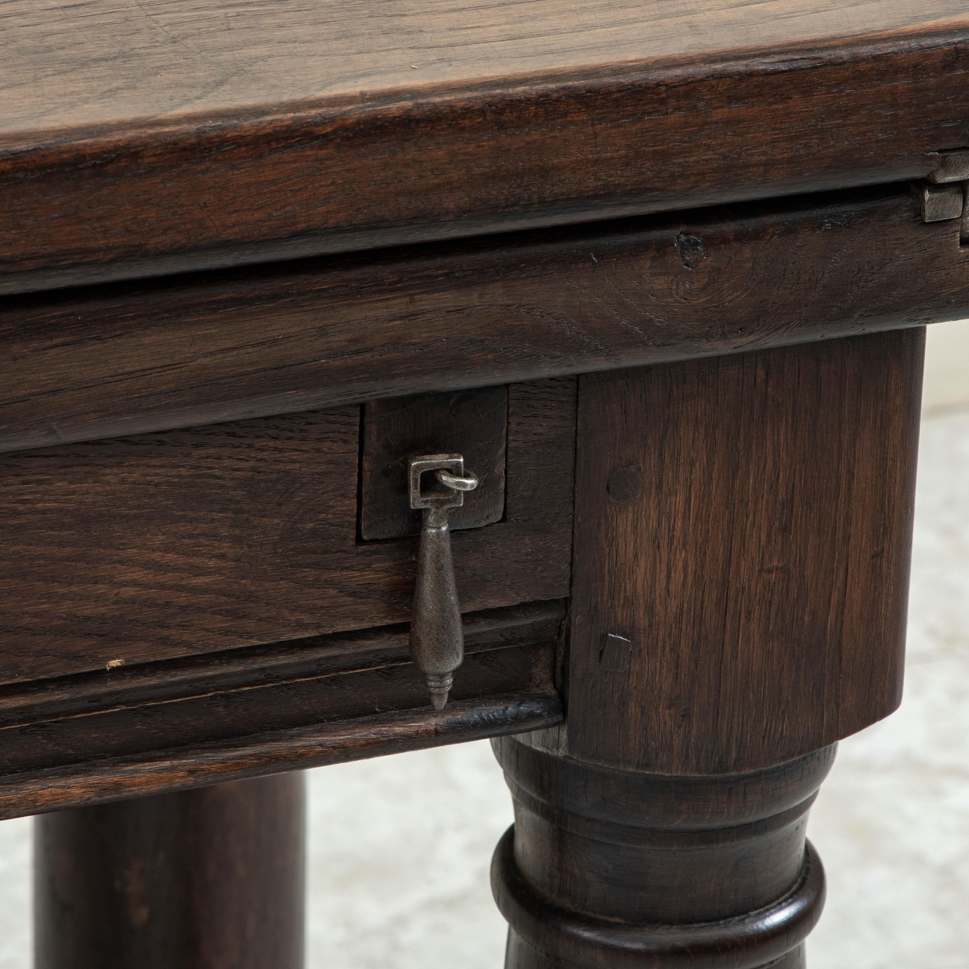 Early 20th Century French Artisan-Made Chestnut Hunt Table, Dining Table Console 16