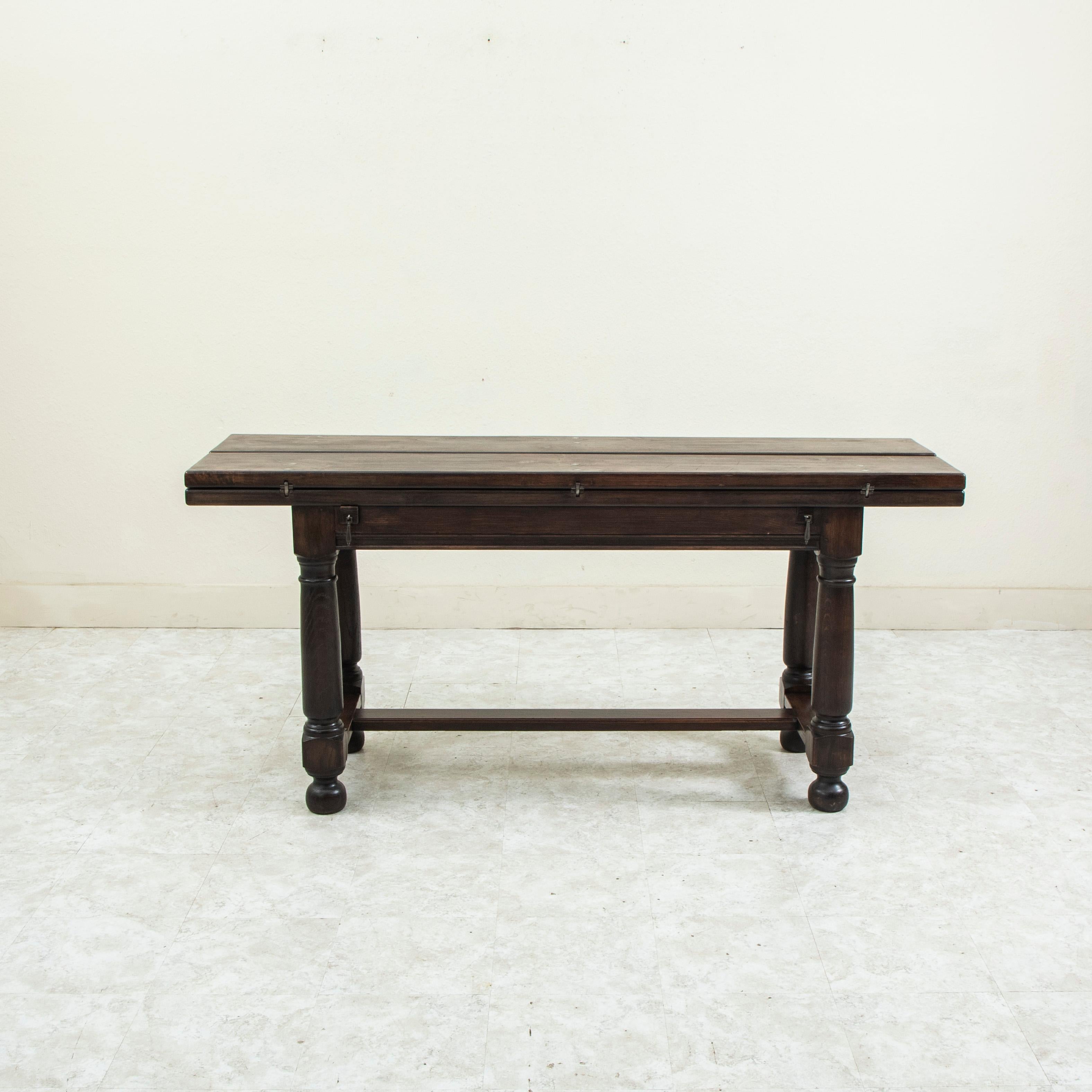 Iron Early 20th Century French Artisan-Made Chestnut Hunt Table, Dining Table Console
