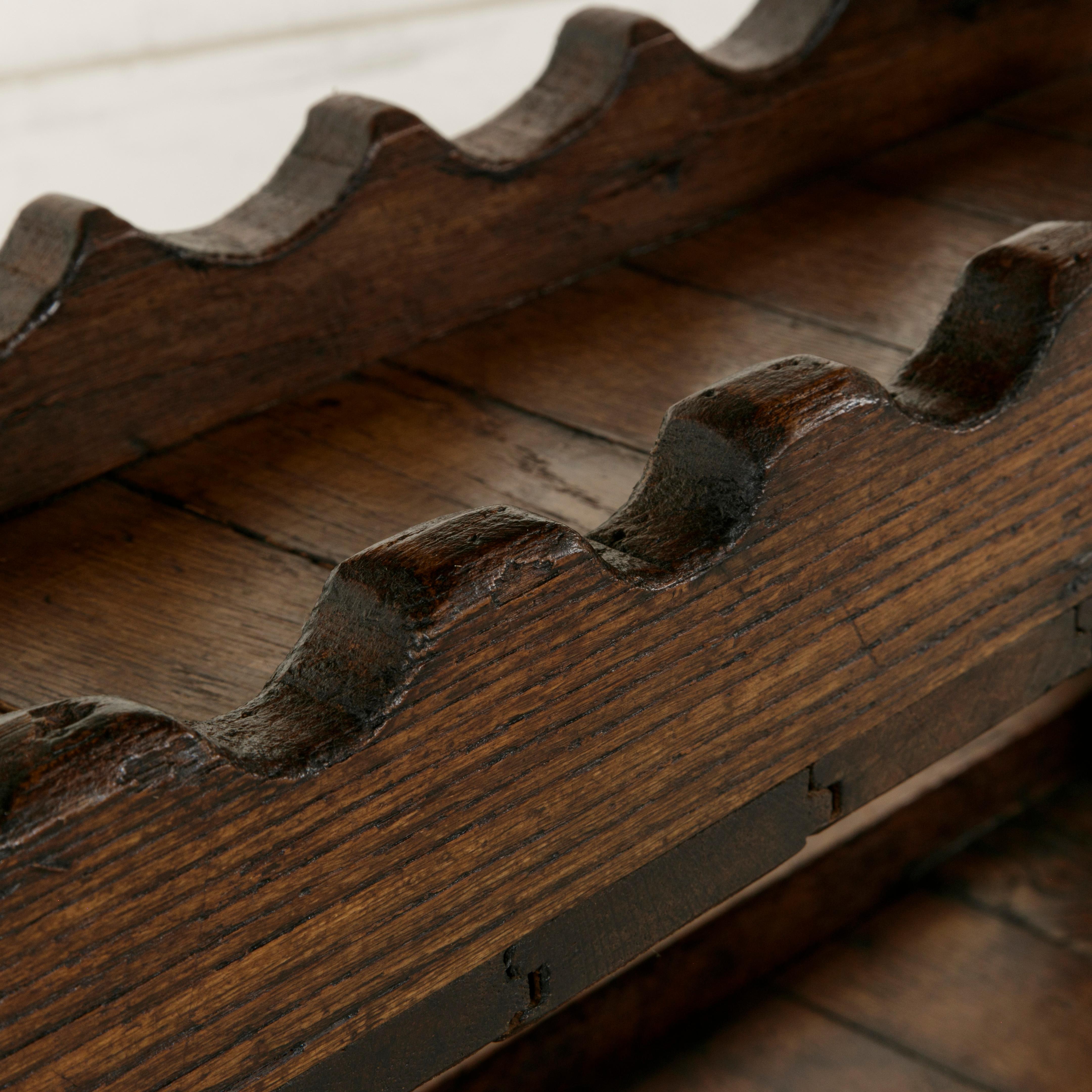 Early 20th Century French Artisan Made Oak Workbench Console with Wine Rack 6