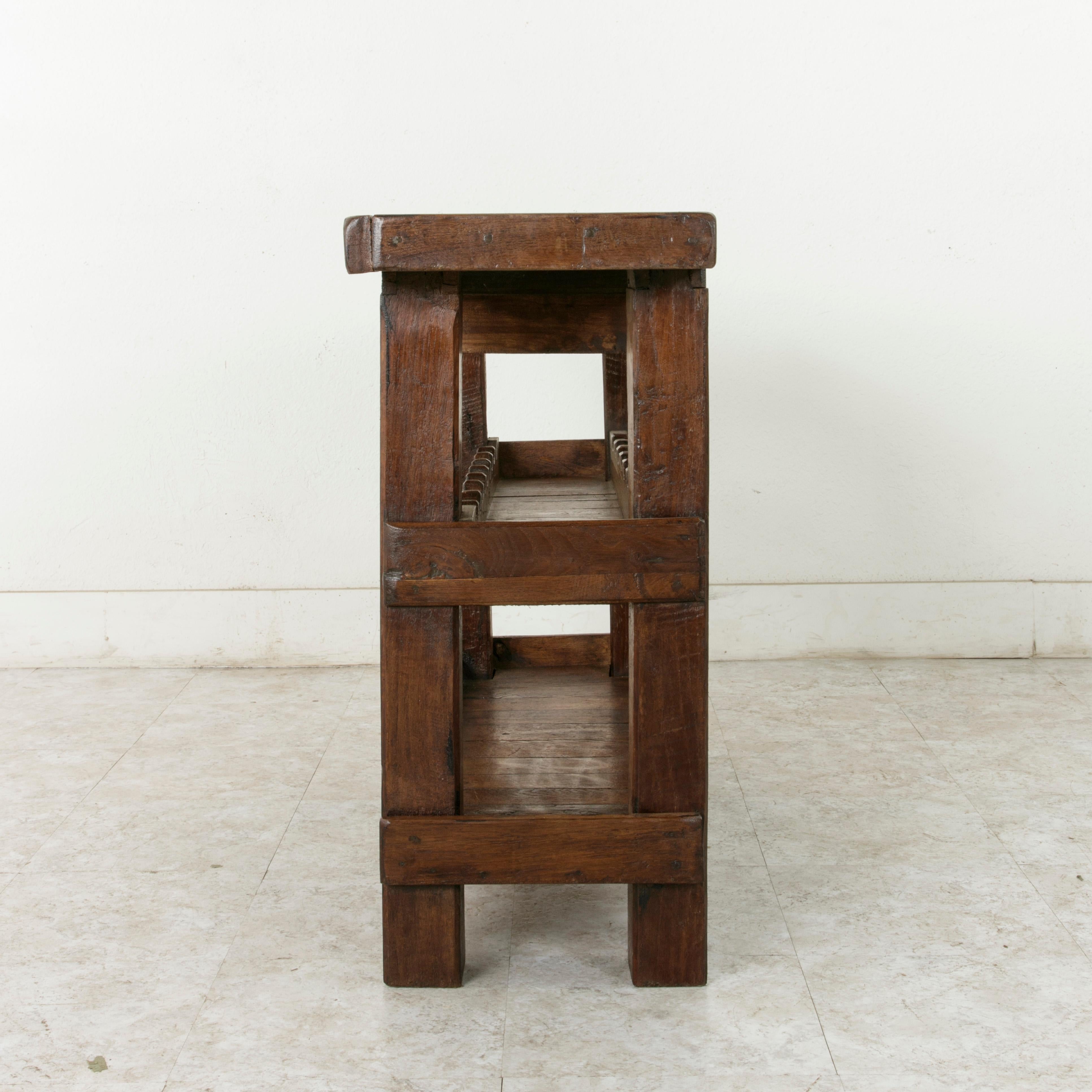 Early 20th Century French Artisan Made Oak Workbench Console with Wine Rack 2