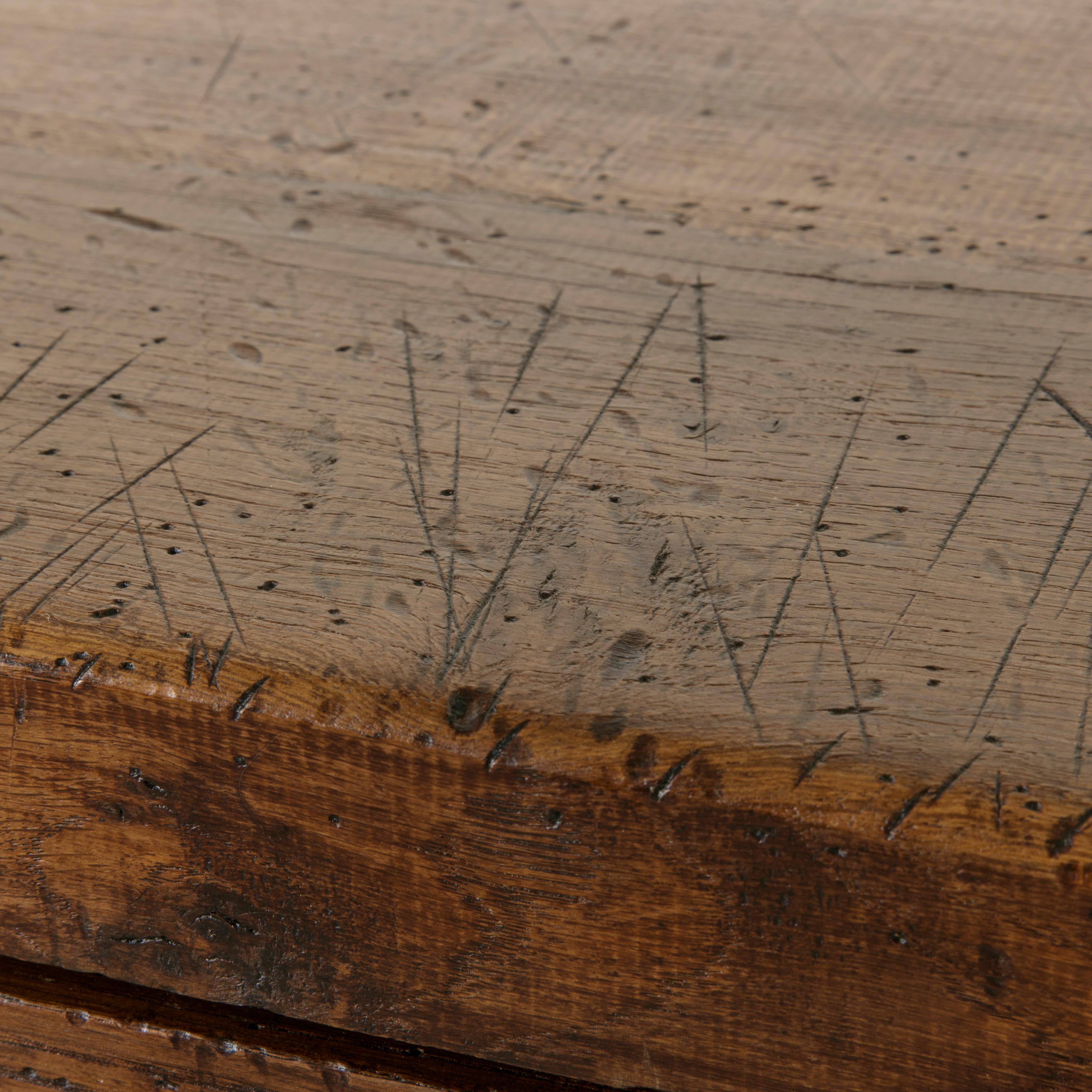 Early 20th Century French Artisan Made Oak Workbench Console with Wine Rack 3