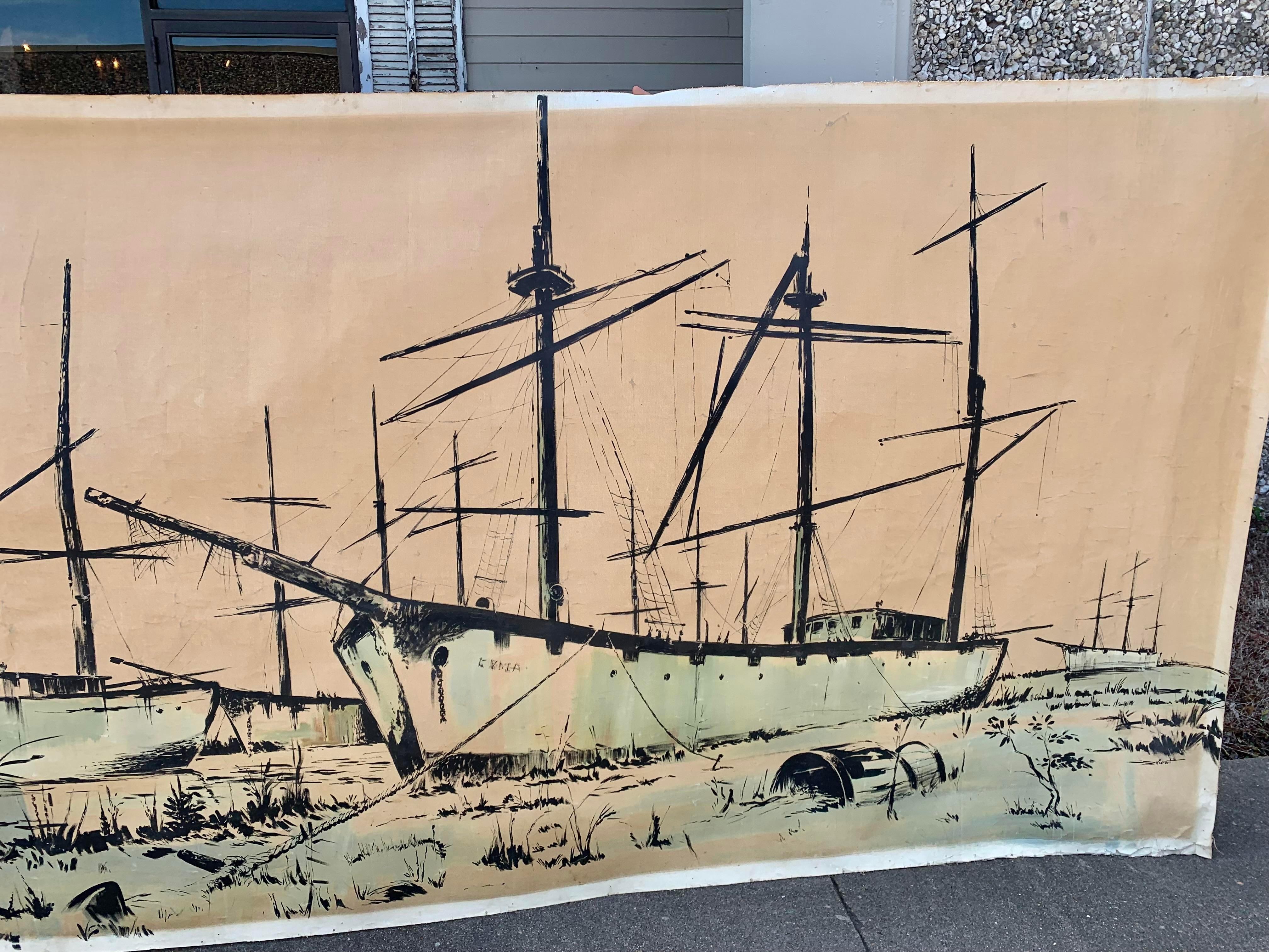 Early 20th Century French Artist Signed Nautical Painting on Canvas 1
