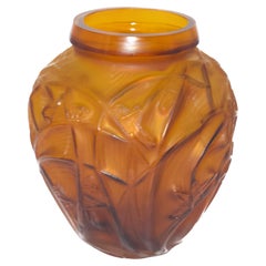 Antique Early 20th-Century French Attributed Lalique Glass Vase with Lobster Motif